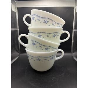 Vintage Pyrex Morning Blue Coffee Tea Cups - Set Of 4 - milk glass Corning Cup